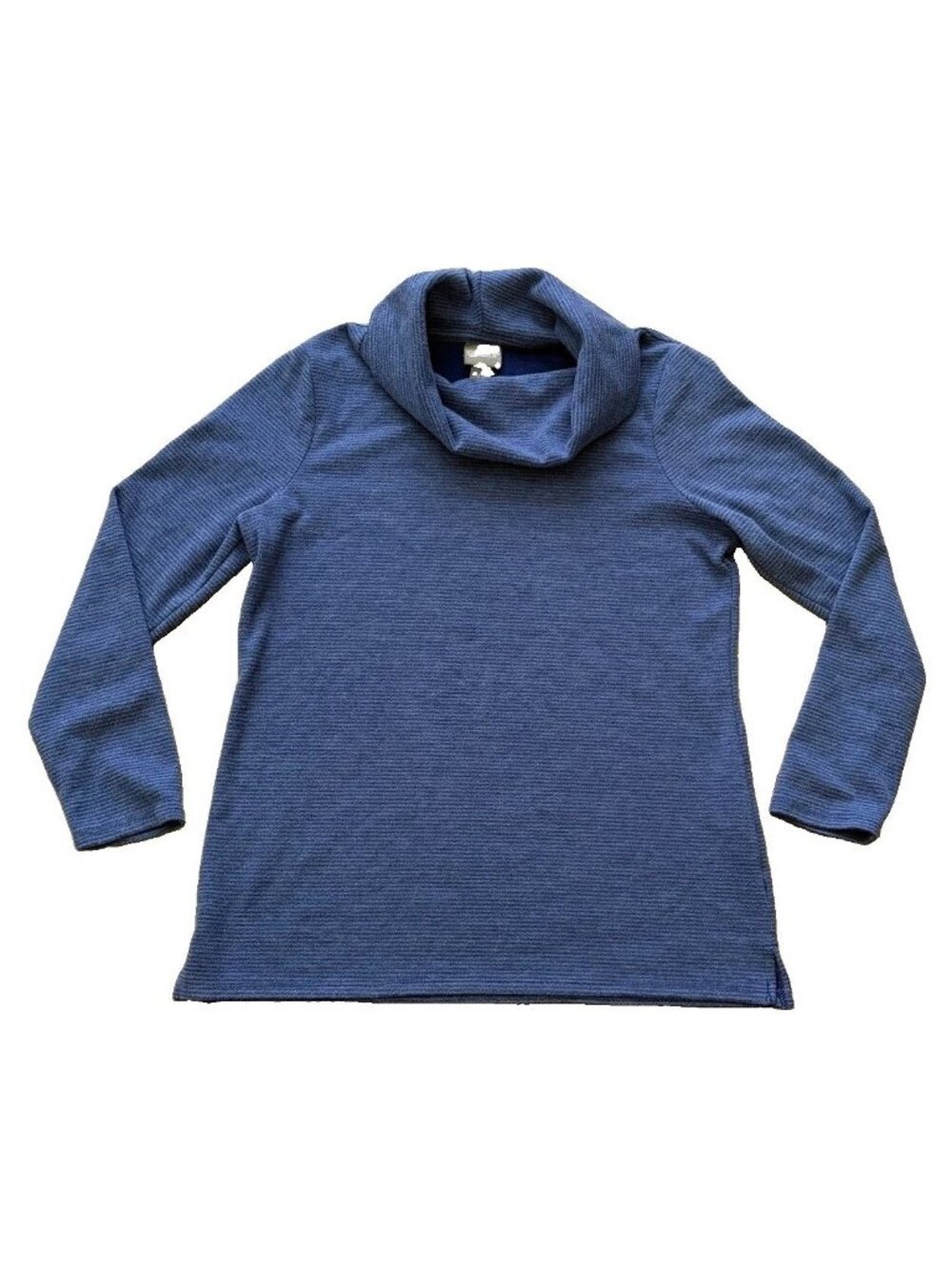 Chicos Size 0 US 4 Blue Cowl Neck Sweater Rayon Pullover Soft Stripe Pattern